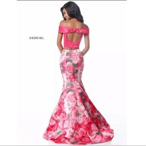 Sherri Hill Pink Rose Floral Two Piece Spring Prom Dress Size 0 NWT